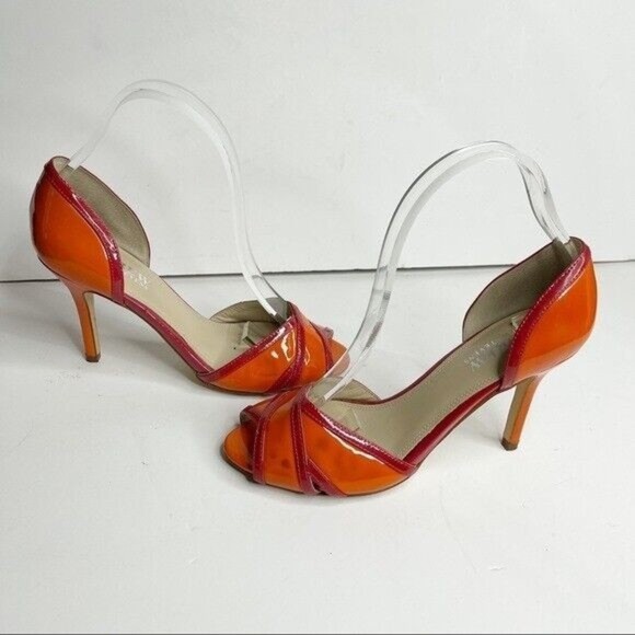 Women D Orsay  Orange Patent Leather Heels Sz 7 1/2 M Andrew Stevens - Picture 5 of 13